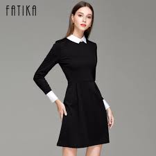 Autumn Winter Women Casual Dress Slim Peter Pan Collar Long Sleeve Black Dresses In 2020 Black Long Sleeve Dress Autumn Fashion Fashion