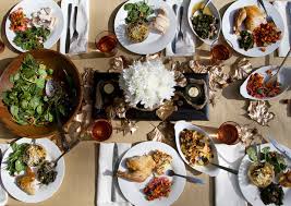 A special table, or even the kitchen counter, is used to hold the serving dishes. Friendsgiving Dinner Party Part 3 5280