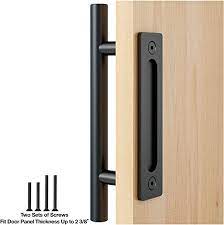 Amazon Com Faithland 12 Heavy Duty Pull And Flush Door Handle Set In Black Sliding Barn Door Handle Fit Do Barn Door Handles Door Handles Door Handle Sets