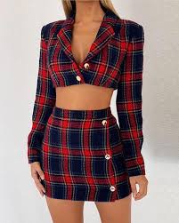 Black And White Plaid Skirt And Jacket Set Grid Buttoned Crop Blazer Top Mini Skirt Sets S M L Xl 46 99 Mini Skirts Fashion Cropped Blazer