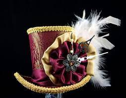 Burgundy And Gold Steampunk Mini Top Hat Fascinator Alice In Wonderland Mad Hatter Tea Party Mini Top Hat Steam Punk Jewelry Burgundy And Gold