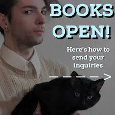 My books are officially open! I will be doing my best to respond within a  timely manner. I will respond to everyone within a week. If you do not  receive a response,