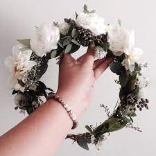 White Dhalia Ranunculus Flower Crown Www Thecrowncollective Co White Flower Crown Flower Headband Wedding Floral Crown Wedding