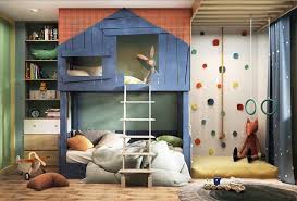 Little Kids Room Indoor Jungle Gym Rock Wall Rings Bookshelf Minimalist Kids Room Cool Kids Rooms Boy Room