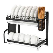 Stainless steel paint kitchen drain. 2 3 Layer Kitchen Dish Drain Rack Wall Mounted Dish Storage Shelves Multifunctional Stainless Steel Paint Punch Free Dish Chopsticks Holder Alexnld Com