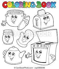 Supercoloring.com is a super fun for all ages: Coloring Book With Kitchen Cartoons Vector Illustration Canstock