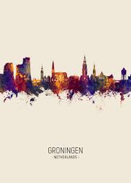 Groningen Skyline Poster Print By Michael Tompsett Displate In 2020 Poster Prints Print Artist Watercolor Art Prints