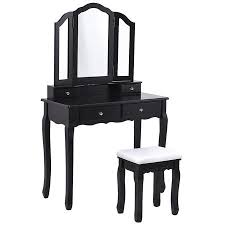 Encuentra todo para tu hogar pagando menos: Gymax Bedroom Tri Folding Mirror Vanity Makeup Table Stool Set Black Walmart Com In 2021 Vanity Table Set Mirrored Vanity Table Dressing Table With Stool