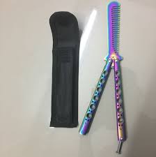 Butterfly balisong trainer training knife dull tool black metal practice silver. Fade Rainbow Butterfly Knife Comb Hobbies Toys Toys Games On Carousell