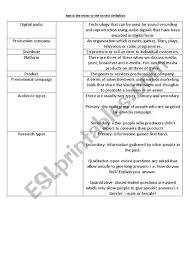 Media Terminology Match Up Starter Mini Assessment Esl Worksheet By Rebeccaann93