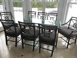This bamboo construction looks very stylish thanks to its attractive blue finish. Mcguire Glass And Bamboo Dining Table Set W 8 Dining Bamboo Chairs And 4 Stools Ebay