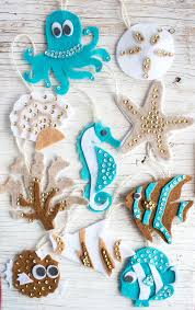 Diy beach glass ornaments with signs (via h2obungalow.com) floats are characteristic for coasts, and you can make some faux float ornaments for christmas trees. No Sew Felt Ornament Patterns Ocean Life Sustain My Craft Habit