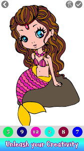 Mermaid Color By Number Adult Coloring Book Pages For Android Apk Download