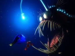 A barracuda eats coral and the eggs (except nemo), a angler fish and a shark tries to eat marlin and dory, but fails. Facts In Finding Nemo That Are Scientifically Accurate