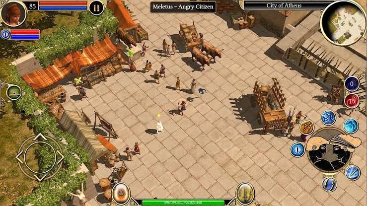 Игровой процесс Titan Quest: герой сражается с телкинами в египетской гробнице