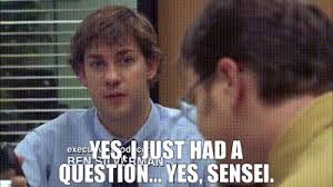 YARN | Yes, I just had a question... Yes, Sensei. | The Office (2005) -  S02E06 The Fight | Video gifs by quotes | 17ee9b1c | 紗