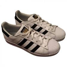 Adidas Black And White Striped Shoes Adidas Superstar 39 5 Fr Black Stripes White Leather Adidas Liked On Polyvore Featuring Shoe Black Adidas Shoes Black Leather Trainers Black Leather Sneakers