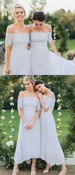 Off Shoulder Half Sleeves Light Blue Lace Chiffon Bridesmaid Dresses Light Blue Bridesmaid Dresses Bridesmaid Dresses Long Lace Lace Chiffon Bridesmaid Dress