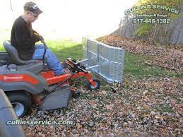 Cullins Service Landscapers Pushing Leaves W Our Jrco Leaf Plow Mounted To Husqvarna Z246 Zero Turn Landscape Outdoor Power Equipment Riding Lawnmower