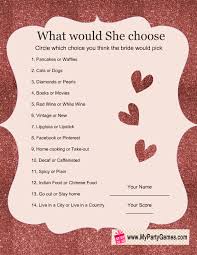What Would She Choose Wedding Shower Game
