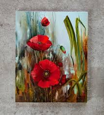 Flower Oil Painting Large Red Poppies Floral Landscape Oil Painting Wildflower Painting Original Painti Flower Art Painting Wildflower Paintings Poppy Painting
