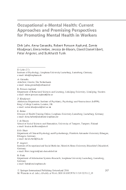 Citations may include links to full text content from pubmed central and publisher web sites. Pdf Occupational E Mental Health Current Approaches And Promising Perspectives For Promoting Mental Health In Workers