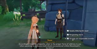 Then 1 night, elias will show up and beg you to take him to the battle to practice his magic skill and get his first place back. Genshin Impact Swan Quiz Question And Answer World Quest Vg247