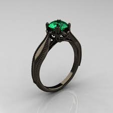 Art Nouveau 14k Black Gold 1 0 Carat Emerald Engagement Ring R207 Bgem Black Gold Ring Black Diamond Ring Engagement Black Gold Engagement Rings