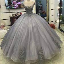 These ball gown wedding dresses are guaranteed to make you feel like a princess as you walk down the aisle on your wedding day. Grace Bluish Silver Grey Ball Gown Cap Sleeves Wedding Dress Curvy Brides Online Store Princess Prom Dresses Elegant Prom Dresses Long Elegant Prom Dresses