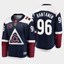 This image © foxsportsfans 2020. Mikko Rantanen 96 2020 21 25th Anniversary Navy Alternate Colorado Avalanche Jersey