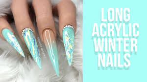 Acrylic nails can be short, medium or long, press on or glue on, be curved or square and there are styles for adults and. Flexi Hand Long Frosty Mint Acrylic Nail Design Stiletto Shape Youtube