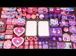 special series 34 purple vs pink elsa and hello kitty mixing random things into glossy slime youtube glossy slime hello kitty vs pink