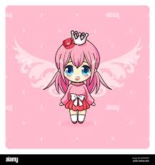 Linda y kawaii princesa chica. Manga chibi hada con corona Imagen Vector de  stock - Alamy