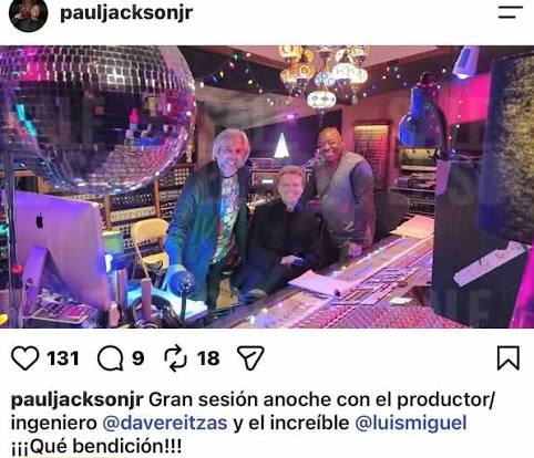 El productor Paul Jackson Jr public� en sus redes sociales una fotograf�a junto a Luis Miguel en su estudio de grabaci�n, sin embargo, minutos despu�s la borr�. 🎵 �Luis Miguel regresar� con