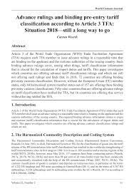Hs code finder thematic search engine for finding correct tariff classification or to determine harmonized system code (hs codes) or hts code and please importantly note that eight digits hs codes presented within findhs.codes search results are based on european union customs tariff. Pdf Advance Rulings And Binding Pre Entry Tariff Classification According To Article 3 Tfa Situation 2018 Still A Long Way To Go