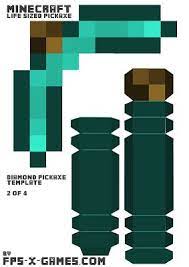 Minecraft Diamond Pickaxe Printable Papercraft Template 2 Of 4 Minecraft Diamond Pickaxe Minecraft Printables Papercraft Templates