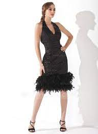 Us 14400 Sheathcolumn Halter Knee-length Sequined Cocktail Dress With Ruffle Feather - Jjs House Dressy Short Dresses Cocktail Dress Feather Cocktail Dress