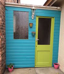 Cuprinol Sunny Lime And Beach Hut Blue Painted Shed Garden Shed Wooden Sheds