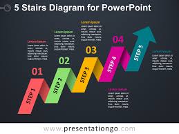 5 Staged Arrow Stair Powerpoint Diagram Presentationgo