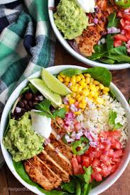Chicken Burrito Bowl With Cilantro Lime Rice Feelgoodfoodie Easy Healthy Dinners Burrito Bowls Recipe Mexican Food Recipes