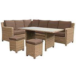 Sandbanks Rattan 8 Seater Sofa Dining Corner Set In 4 Seasons With Brown Cushions Terrace Furniture Patio Furniture Pillows Dining Corner