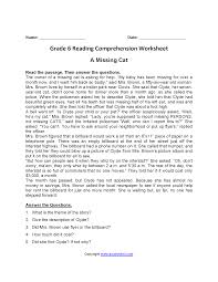 A Missing Cat Br Sixth Grade Reading Worksheets Reading Comprehension Worksheets Reading Comprehension Comprehension Worksheets