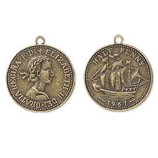 They are made of copper, manganese, brass, zinc, and nickel. Charm Antique Brass Plated Pewter Zinc Based Alloy 25mm Coin With Elizabeth Ii Half Penny Design Sold Per Pkg Of 10 Fire Mountain Gems And Beads
