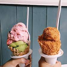 Photo Of Sundaes And Cones New York Ny United States Left Strawberry And Green Tea Right Corn With Coconut Flake My New Fav