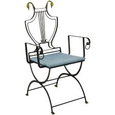 lyre back black wrought iron arm chair with swan heads and feet outdoor lounge chair cushions art chair iron chair