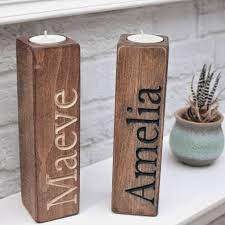 You can edit the text within the design interface. Two Wooden Carved Name Tealight Candle Holders By Warner S End Notonthehighstreet Com