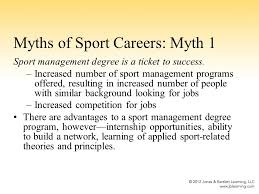 Then then applies them to the sports industry. Chapter 22 Strategies For Career Success Myths Of Sport Careers Myth 1 Sport Management Degree Is A Ticket To Success Increased Number Of Sport Management Ppt Download