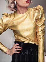 Just enter your zip code and we'll show you your closest stores. Metallic Golden Round Neck Long Sleeve Puff 70s Vintage Blouse Blouses Tops