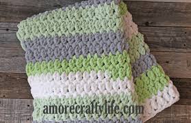 Gray Green Easy Striped Baby Blanket Crochet Pattern A More Crafty Life