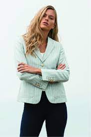 Blue Alicia Pinstripe Linen Blazer Linen Blazers Women Pinstripe Linen Blazer